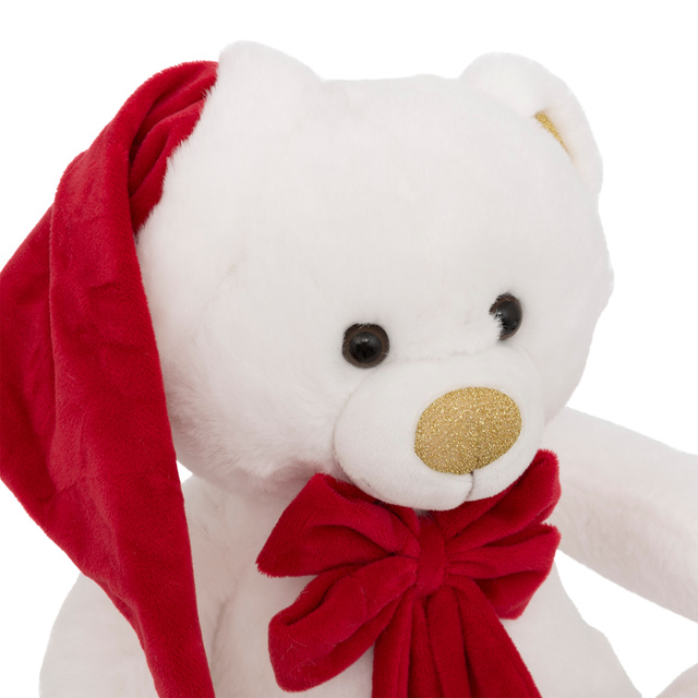 Mascota ursuleț cu pălărie de Moș Crăciun, 25 cm