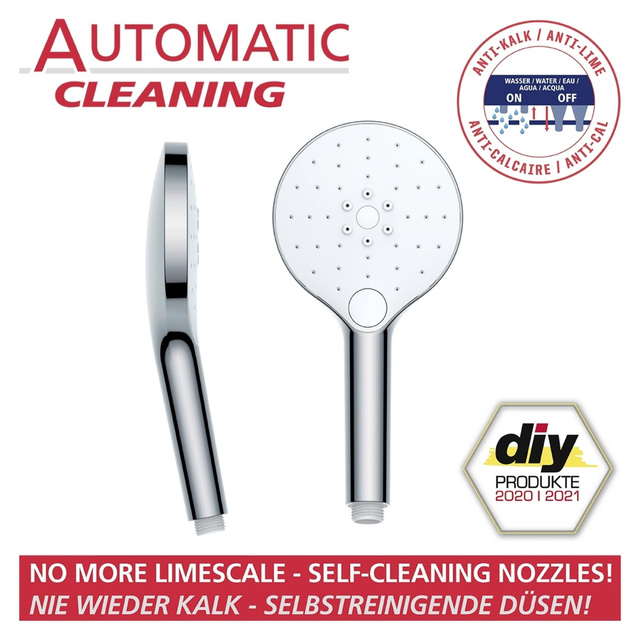 Cap de dus cu curatare automata, Ø 12 cm, alb, WENKO