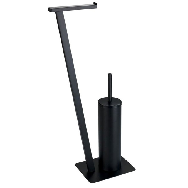Perie WC cu suport hartie igienica LIRIO, Negru, 68x30x15 cm, WENKO