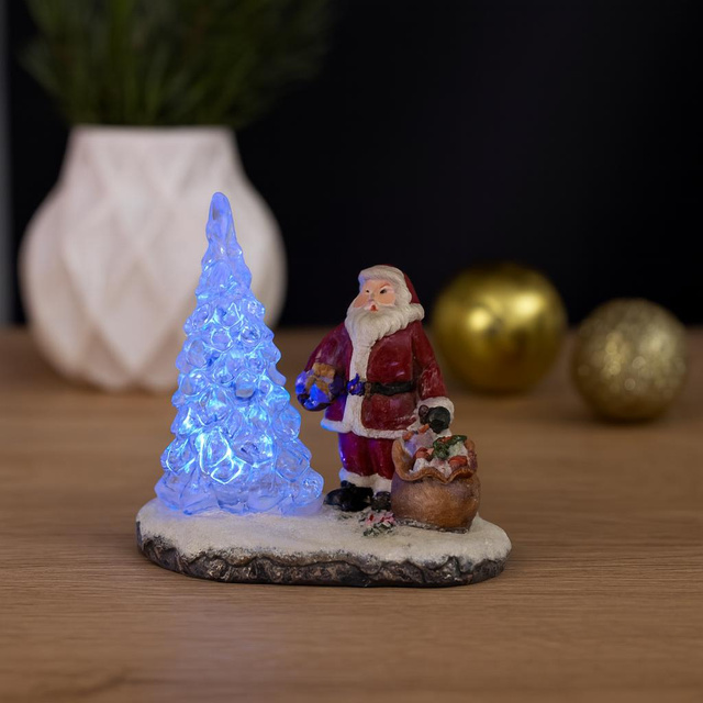 Figurina LED, Moș Crăciun cu brad