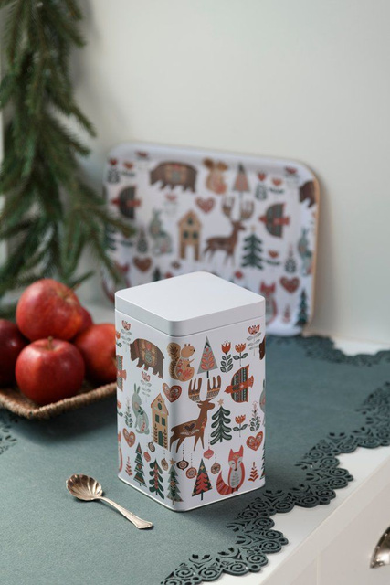 Recipient metalic pentru biscuiți FOLK, cu capac.