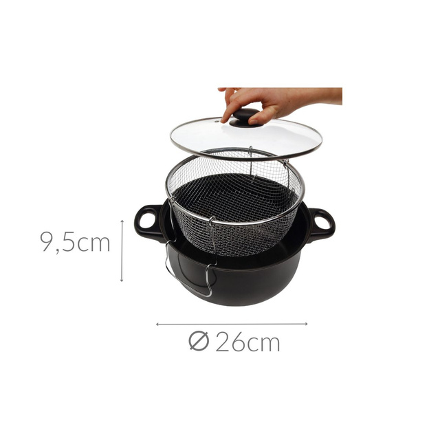 Oală cu coș și capac de sticlă, 26 cm