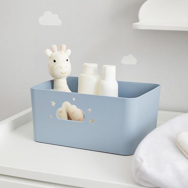 Coș de depozitare NEBULA cu mânere în formă de norișor și stea, înălțime 11 cm, albastru