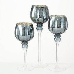 Set 3 sfeșnice din sticlă, antracit