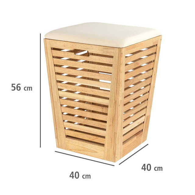 Cos pentru rufe cu scaun din tesatura de in ACINA, lemn de salcam, 55 litri, Wenko