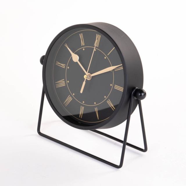 Ceas de masă negru cu ace aurii, 19,5 x 6,5 x 18,5 cm