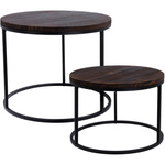 Set de mese de cafea cu blat din lemn de paulownia, cadru metalic, 2 bucăți, Ø 57 cm, Ø 50 cm