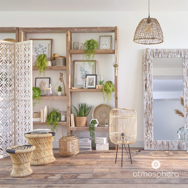 Lampa de podea cu abajur din bambus, 74 cm