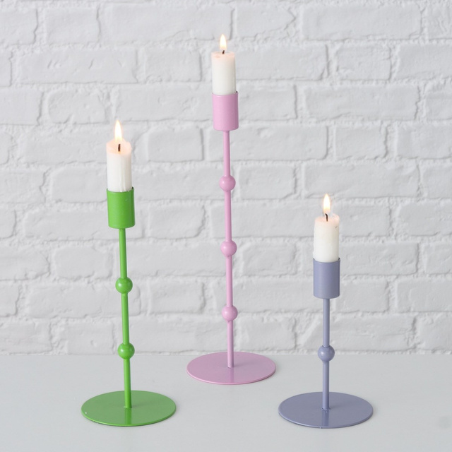 Suporturi de lumanari metalice Kimberly, set 3bucati, culori pastelate