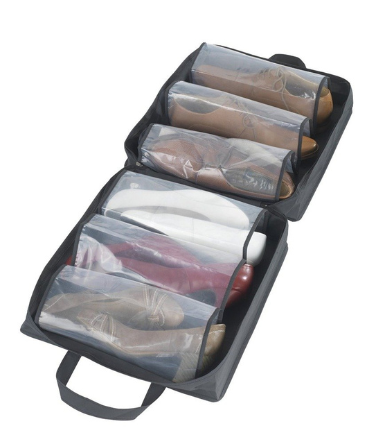 Geantă de voiaj pentru pantofi, organizator pentru 6 perechi, NEGRU ÎNTUNECAT, WENKO