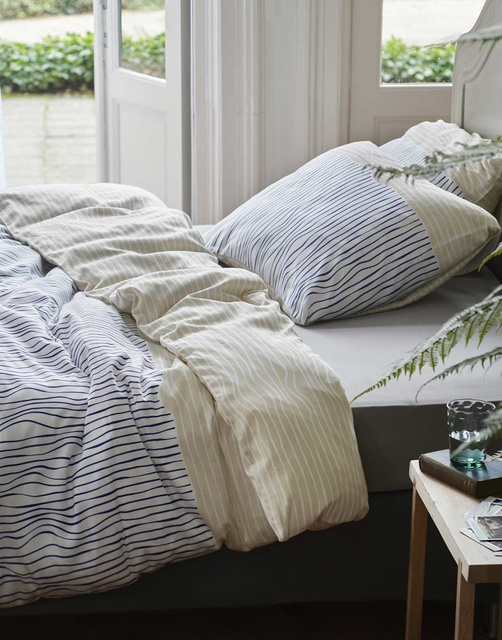 Set de lenjerie din bumbac satinat cu modele în culorile albastru și bej, 200 x 220 cm, Esprit