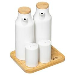 Dozatoare de condimente pentru ulei, oțet, sare și piper, set ceramic, alb