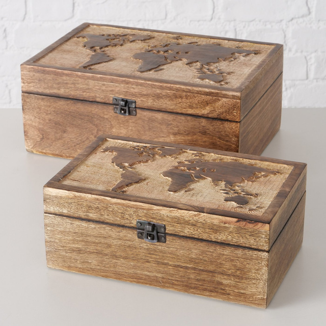 Set 2 cutii din lemn Maps, 2 buc