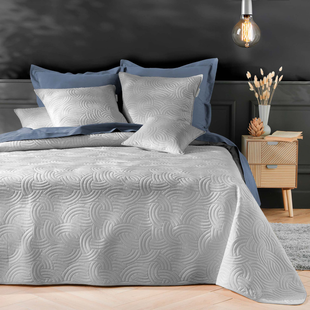 Set de lenjerie de pat din catifea SOLANGE, cuvertură + 2 fețe de pernă, gri