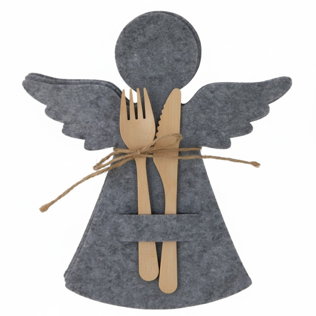 Buzunar din fetru pentru tacâmuri în formă de îngeraș, 22 x 20 cm, gri