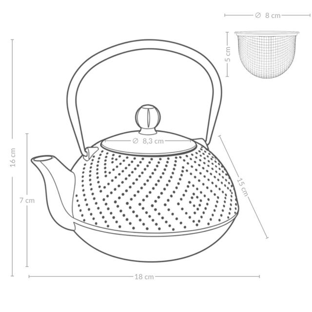 Ceainic din fontă cu infuzor KAMIN, 900 ml, negru