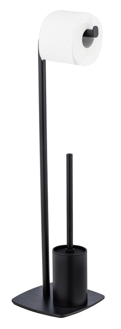Perie toaleta cu suport hartie igienica, negru, IRIA, WENKO