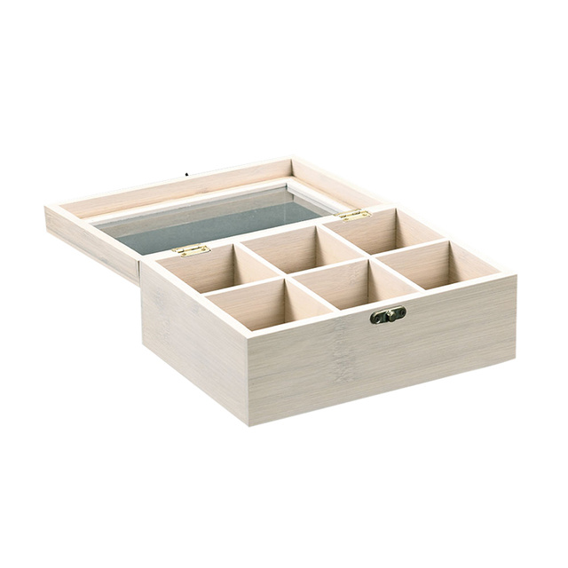 Organizator ceaiuri din bambus cu fereastra, 6 compartimente, 22 x 16 cm, Kesper