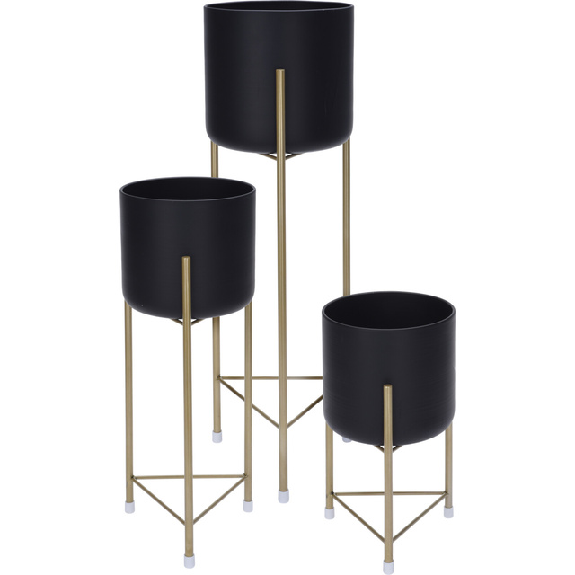 Vaze negre cu picioare aurii, minimalistice, 3 bucati