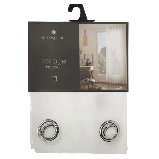 O perdea din poliester cu un usor efect de blackout, usor de instalat datorita unui inelelor metalice.