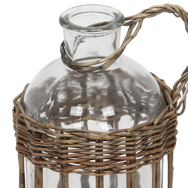 Sticla de sticla cu maner din rachita, 20 cm