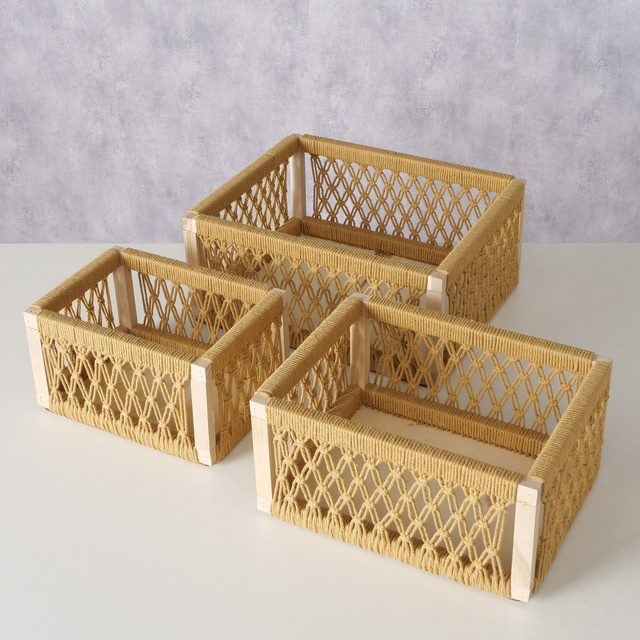 Cutii din lemn Winny cu impletitura decorativa, 3 bucati