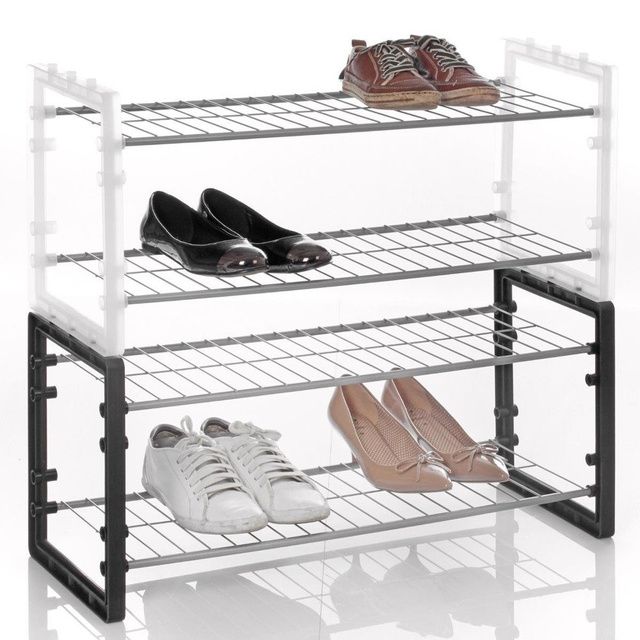 Organizator incaltaminte 2 niveluri Rack, Alb/Negru, 68x32x25 cm