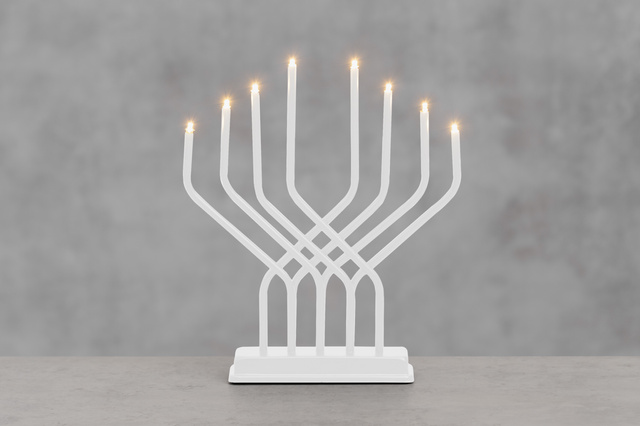 Candelă adventistă LED, 8 lumini, 32 x 27 cm, albă