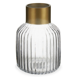 Vaza din sticla canelata cu decor auriu, inaltime 18 cm