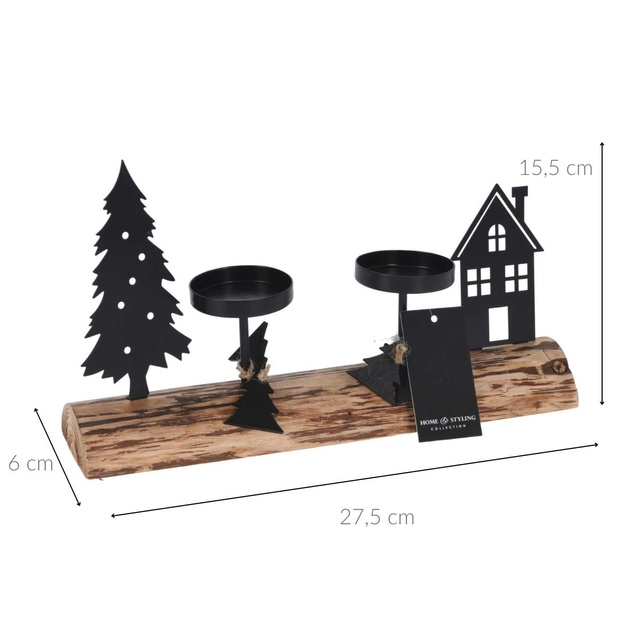 Candelabru pentru 2 lumânări tealight cu scenă de iarnă