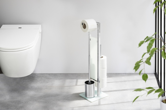 Suport pentru hârtie igienică și perie de toaletă, RIVALTA - 3 în 1, WENKO, argintiu mat.