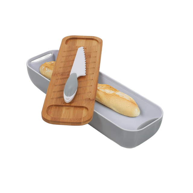 Coș de pâine cu capac din bambus, cuțit inclus