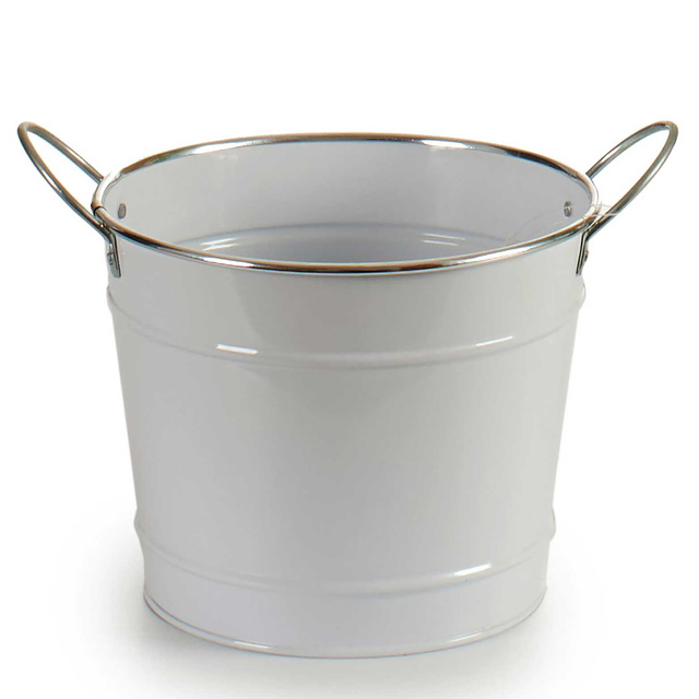 Husa ghiveci tip galeata, zinc, alb, Ø 21 cm