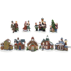 Set figurine, sat de Craciun cu iluminare LED, 9 elemente