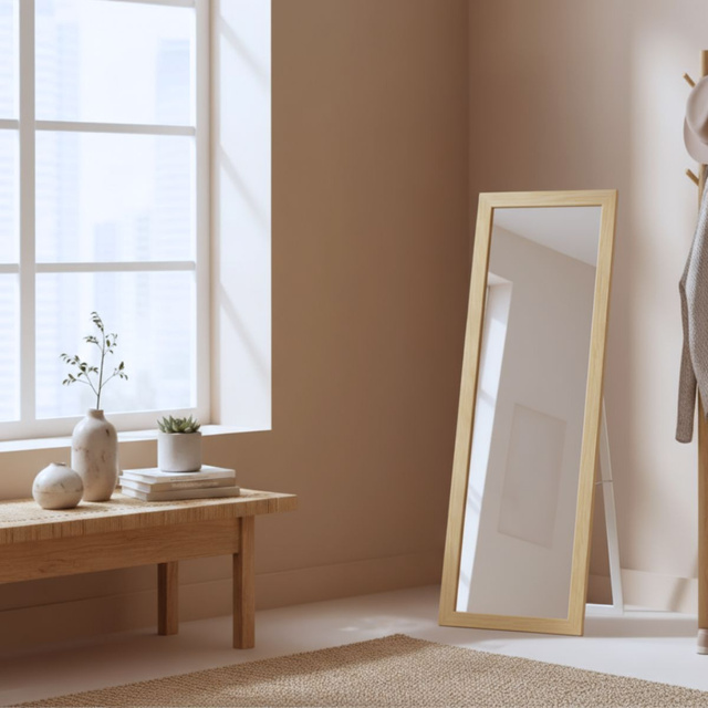 Oglindă de podea HAVLYS, 127 x 37 cm, maro deschis