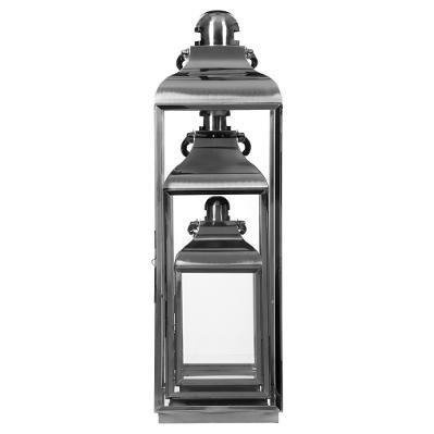 Set felinare decorative din sticla si inox, 3 bucati in set