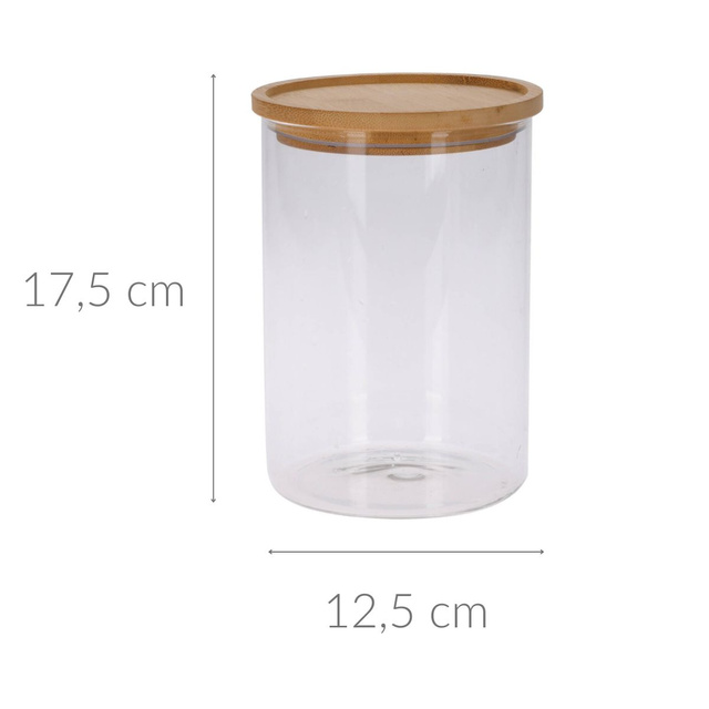 Recipient din sticlă, borcan cu capac din bambus, 1,7 l