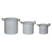 Ghivece metalice cu mânere de sfoară, 3 bucăți, gri deschis