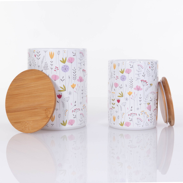 Recipiente de bucatarie din ceramica cu flori de camp Florina, 2 bucati