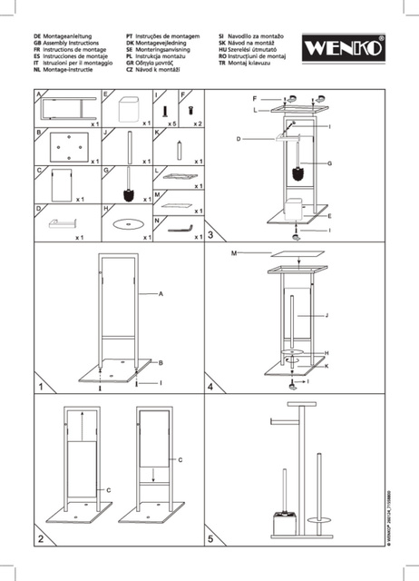 Suport perie de toaleta DEBAR, 4 in 1 cu suport pentru hartie si polita