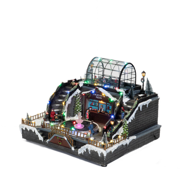 Figurina scena de Craciun, patinoar cu iluminare cu LED