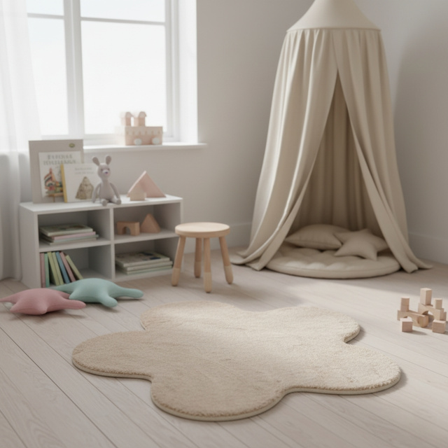 Covor pentru camera copiilor floare TELOS, 90 x 60 cm, bej