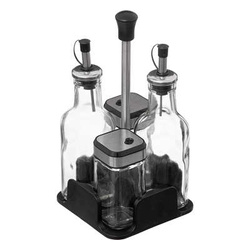 Set recipiente condimente pentru masa: sticle de ulei de masline si otet + piper si sare