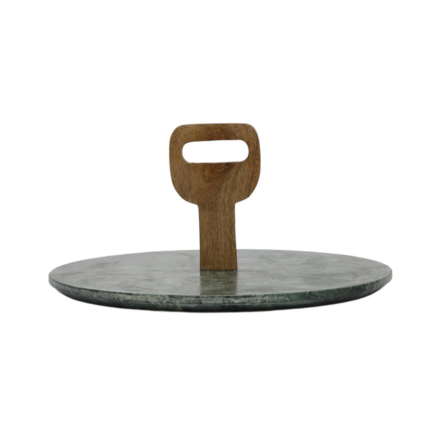 Tava de servire din marmura, Ø 30 cm, suport din lemn