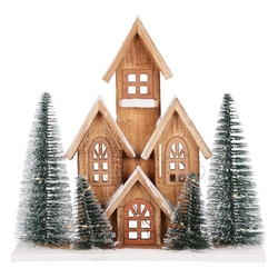 Figurină din lemn de brad cu LED Casă, 30 cm