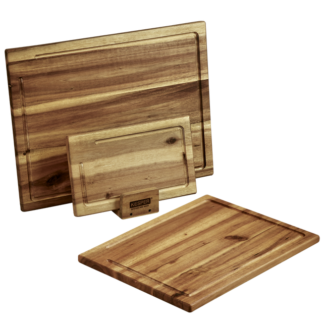 Set de 3 tocătoare cu suport, lemn de salcâm