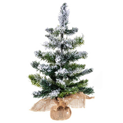 Brad artificial acoperit cu zapada, cu baza in sac de iuta, 50 cm