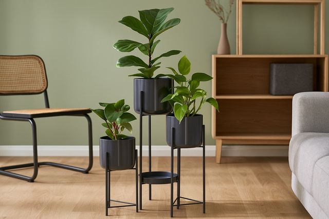 Suport de flori loft pentru 4 ghivece VIKO, zincat, antracit.