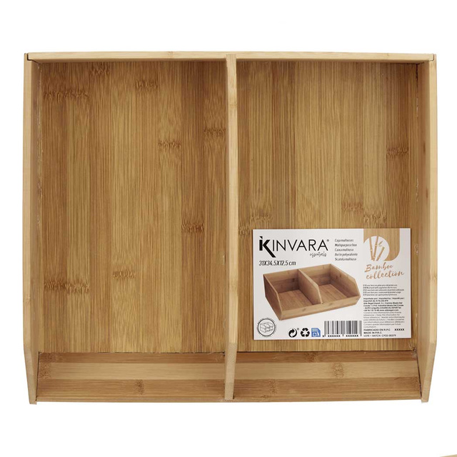 Organizator de birou din bambus, cu doua compartimente