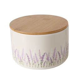Recipient ceramic LAVANDER cu capac din bambus, Ø 16 cm